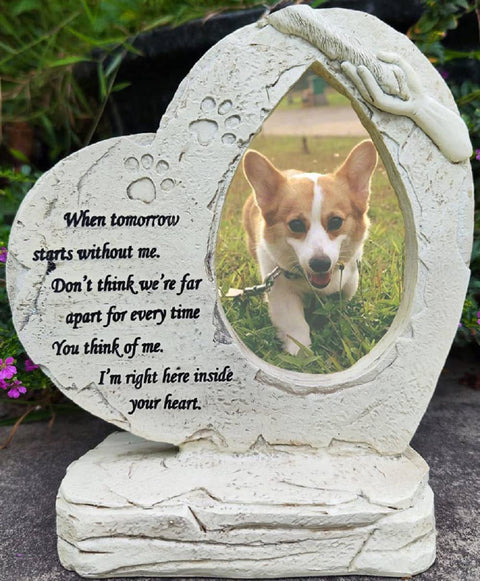 Pet Dog Memorial Stones with Photo Frame Photo Frame, Heart Shaped Pet Dog Garden Stones Grave Markers Headstones Outdoor or Indoor, Sympaty Pet Dog Memorial Gifts Loss Gifts Remembrance Gifts