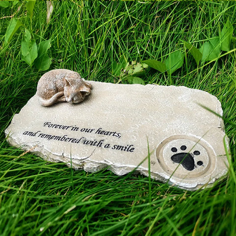 Cat Paw Print Stone Pet Gravestone Garden Decor Memorial Tombstone Tomb Animal Funeral