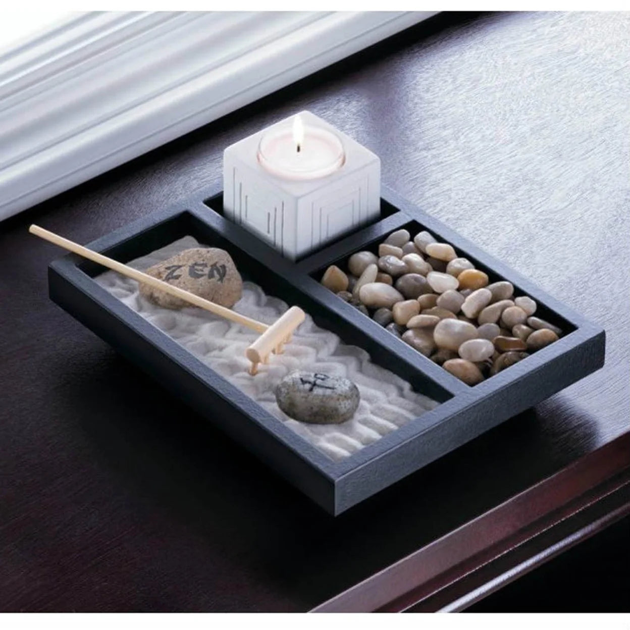 Home Decorative Zen Garden with Candle Holder - Wood