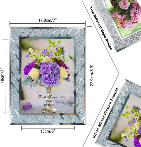 Picture Frames,5X7 Glass Picture Frames,Set of 2 Picture Frames Fit Photo 5 by 7 Inch for Tabletop Display