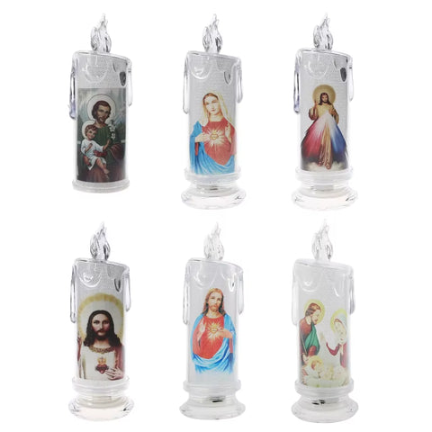 Jesus Virgin Christ Candle Lamp Romantic Tealight Electronic Flameless LED Devotional Prayer Candles Light Religious Decoration