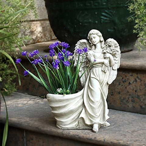 Sunray Garden Landscape Statues, Angel Statues, Garden Decoration, Hand-Carved Finish 12.1‘’H (Angel Flowerpot)