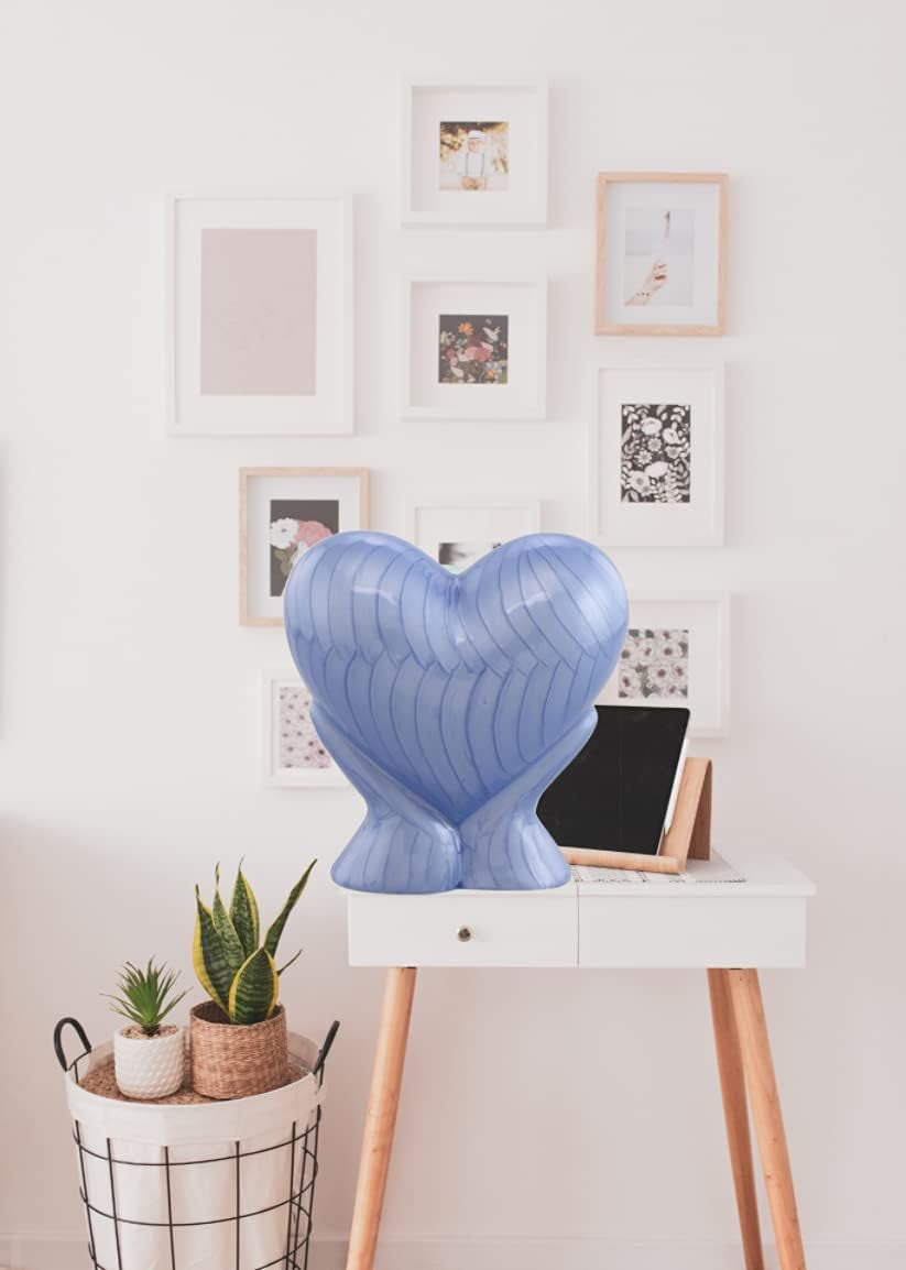 Forever Heart Cremation Urn - Adult Cremation Urn - Funeral Urn for Ashes - Metal Cremation Urn for Adults with Velvet Bag (Blue)