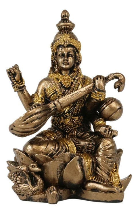 Ebros Vastu Hindu Goddess Saraswati Seated on Lotus Playing Veena Guitar Statue