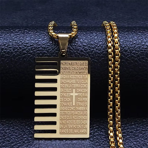 Chrisitian Jesus Cross Holy Bible Verse Prayer Necklace for Women Men Stainless Steel Catholic Religious Chain Jewelry N2035S02