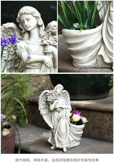 Sunray Garden Landscape Statues, Angel Statues, Garden Decoration, Hand-Carved Finish 12.1‘’H (Angel Flowerpot)