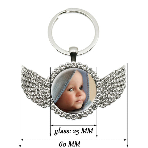 Personalized Custom Rhinestone Angel Keychain Mum Dad Baby Children Grandpa Parents Custom Designed Photo for Family Anniversary