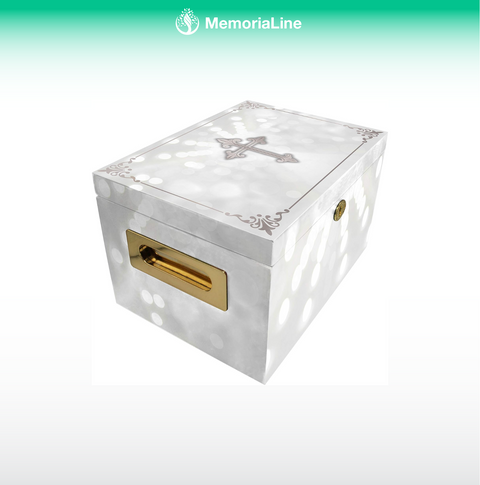 White Cross Memorial Chest for Ashes with Lock – Cremation Urn for Adults or Children