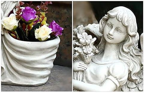 Sunray Garden Landscape Statues, Angel Statues, Garden Decoration, Hand-Carved Finish 12.1‘’H (Angel Flowerpot)