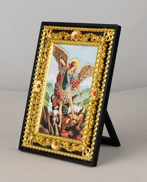 Cottvott Golden Holy Family St. Michael Archangel Our Lady Sacred Heart Picture Frame Ornament Plastic Wall Art Home Decor Gifts