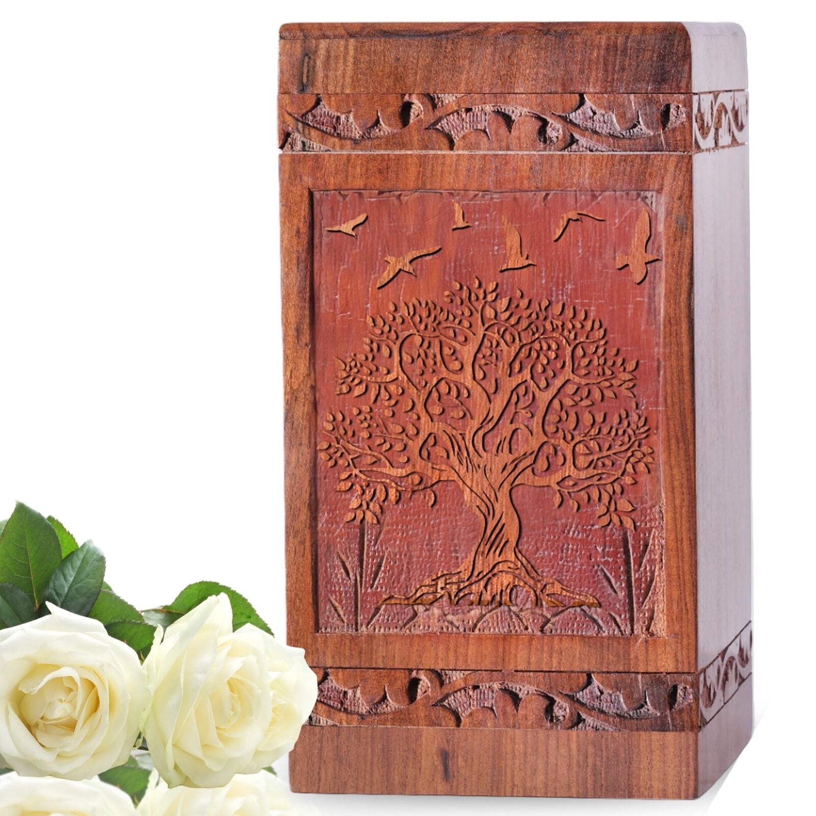 YATSKIA Engraved Rosewood Cremation Tree of Life Wooden Urns for Human Ashes ...