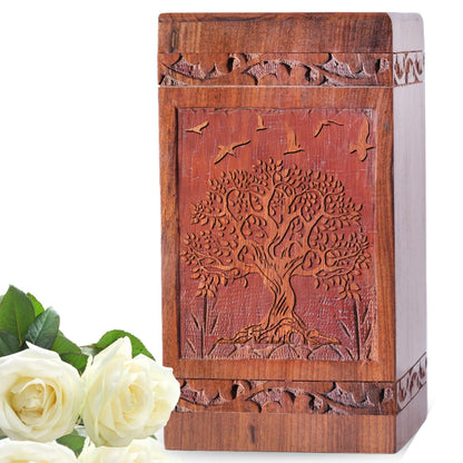 YATSKIA Engraved Rosewood Cremation Tree of Life Wooden Urns for Human Ashes ...