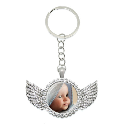 Personalized Custom Rhinestone Angel Keychain Mum Dad Baby Children Grandpa Parents Custom Designed Photo for Family Anniversary