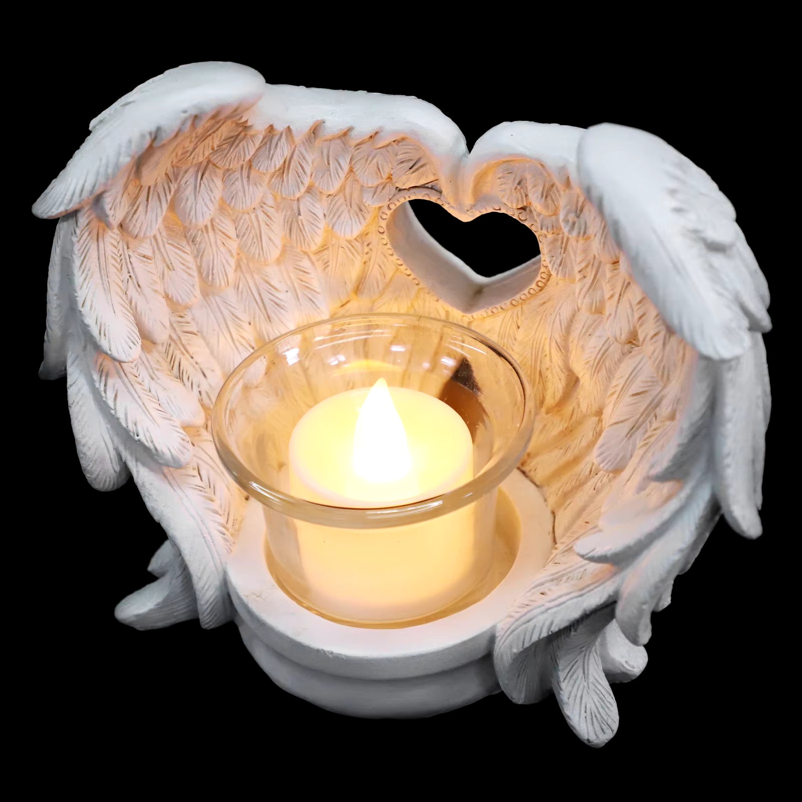 Candles Angel Wings Operated Holder Taper Flameless Decor Flickering Fake Wall Powered Light Memorial Tea Led