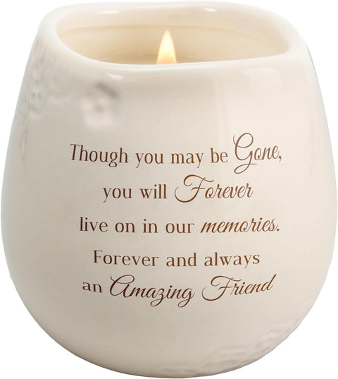 Pavilion - 8 Oz Candle Holder - Cream Beige Ceramic Candle Vessel with 100% Soy Wax, Tranquility Scent When Someone You Love Becomes a Memory Remembrance Gift - Printed Text, Love Theme, round Shape