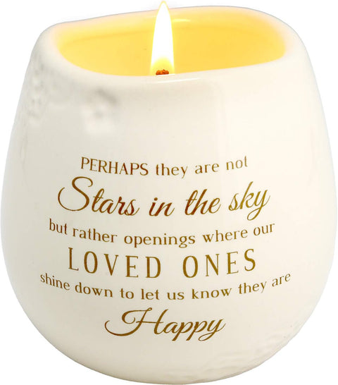 Pavilion - 8 Oz Candle Holder - Cream Beige Ceramic Candle Vessel with 100% Soy Wax, Tranquility Scent When Someone You Love Becomes a Memory Remembrance Gift - Printed Text, Love Theme, round Shape