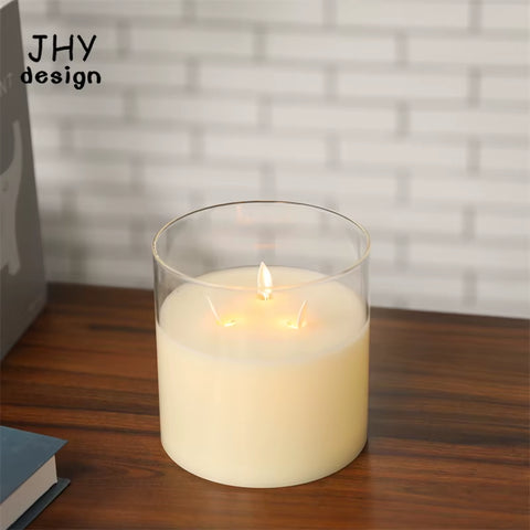 Flameless Candles Battery Operated Flickering Candles with 6-Hour Timer Real Wax Moving Wick Glass Candle for Home Decor