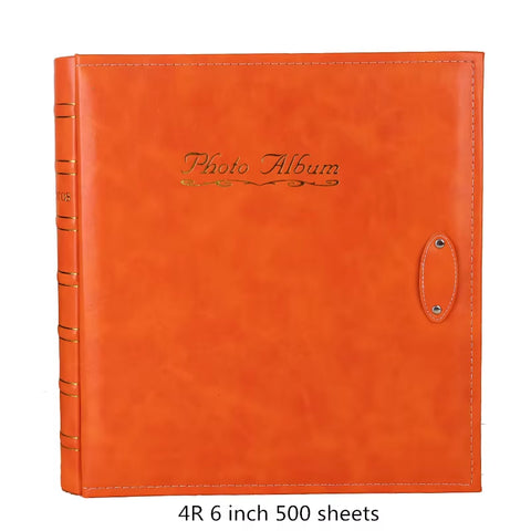 PU Leather Vintage Bronzing Cover Photo Album 6-Inch 500 Sheets Interstitial Pictures Photo Album Wedding Travel Birthday Memory