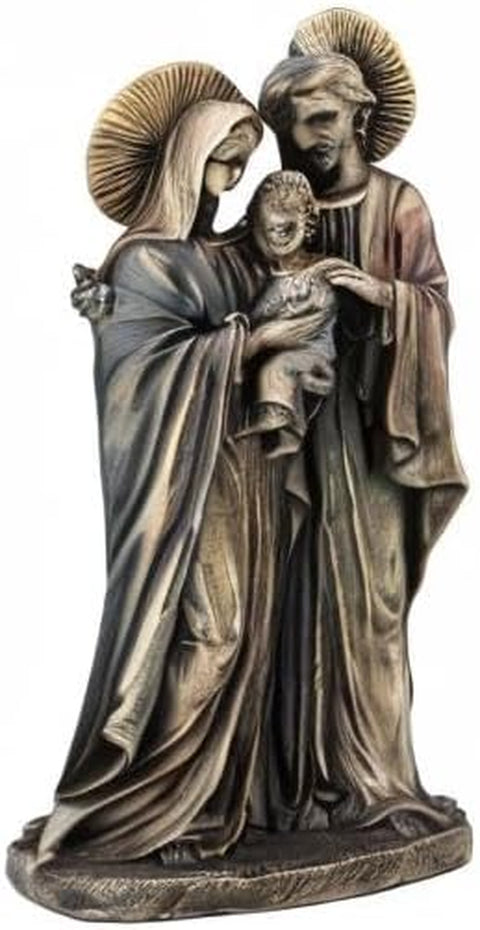 8 5/8 Inch Holy Family Joseph Mary Holding Young Jesus Cold Cast Resin Antique Bronze Finish Sculpture