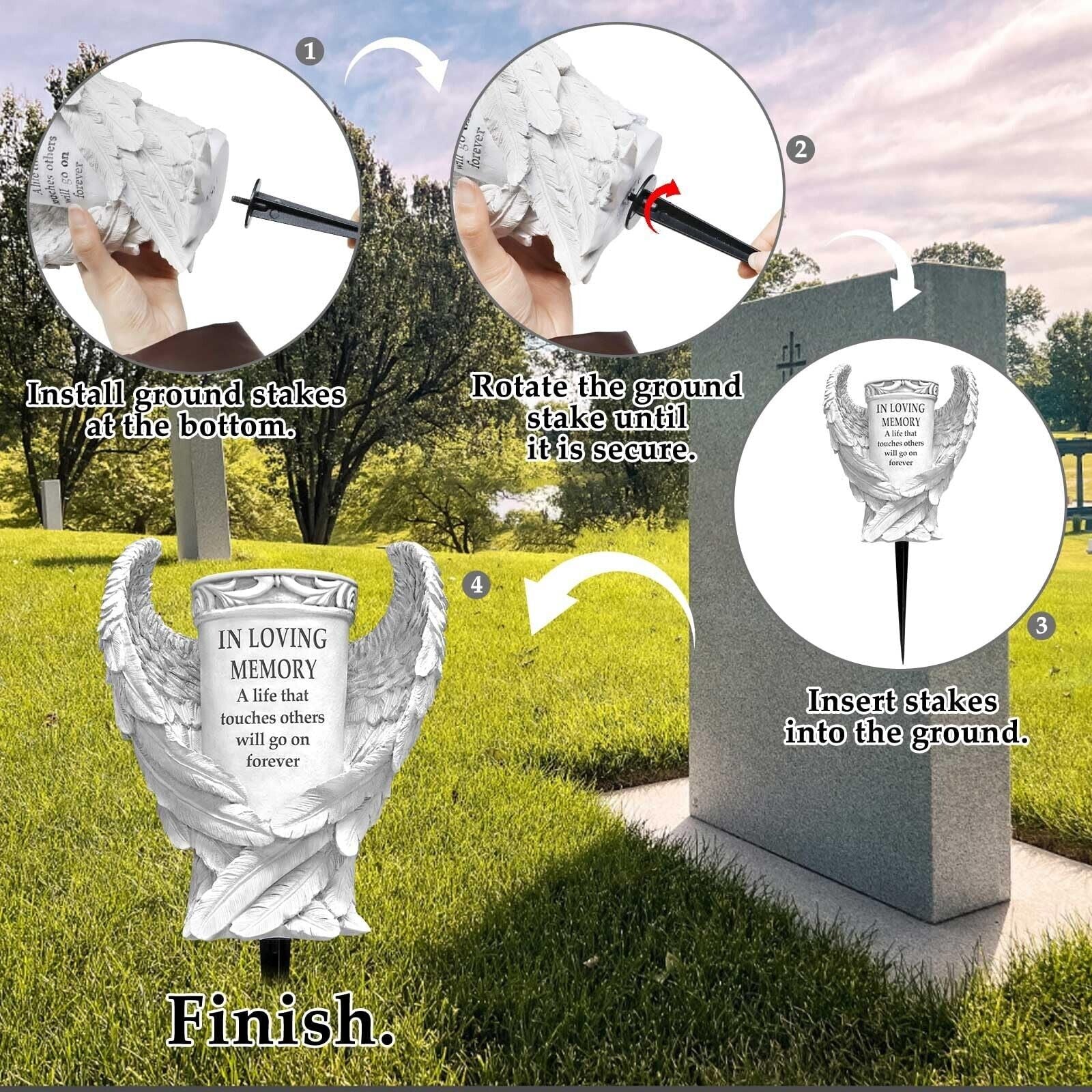 Cemetery Grave Vase with Ground Spikes, Waterproof Grave Decorations for Ceme...