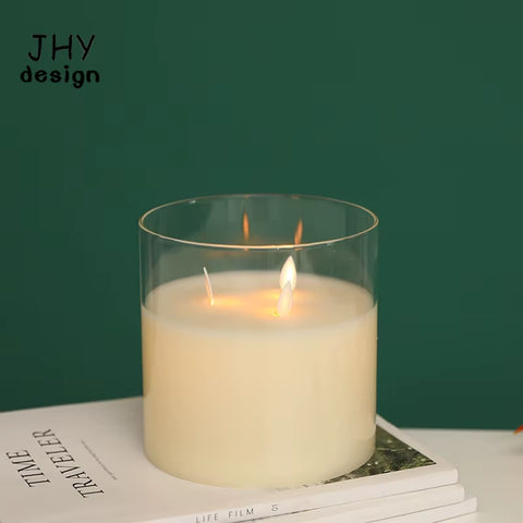 Flameless Candles Battery Operated Flickering Candles with 6-Hour Timer Real Wax Moving Wick Glass Candle for Home Decor