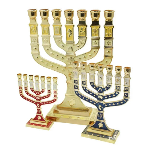 Jewish 7 Arms Menorah,7 Extra Large Candlestick Judio Candle Holder, the Emblem of Judaism and Israel Candle Stand