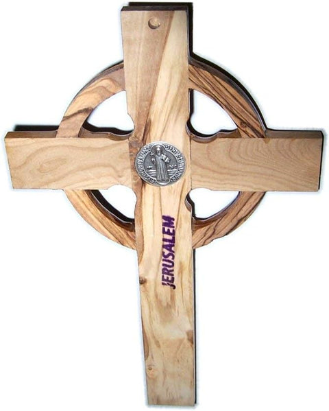 Celtic and Saint Benedict Medal Handmade Wall Wood Cross Crucifix (10 Inches)