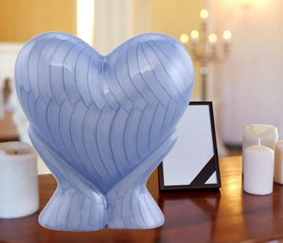 Forever Heart Cremation Urn - Adult Cremation Urn - Funeral Urn for Ashes - Metal Cremation Urn for Adults with Velvet Bag (Blue)