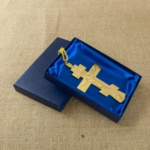 Orthodox Pectoral Cross Fashion Byzantine Cross Gold Plated Crucifix Cross Necklace Pendant for Bishop Pastor Religion Gift