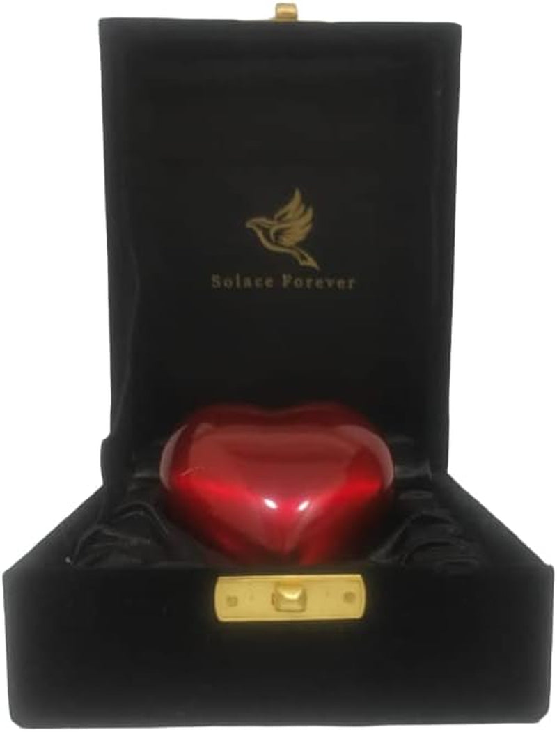 Keepsake Heart Urn - Mini Heart Cremation Urn with Stand & Box - Heart Small Urn for Human Ashes - Honor Your Loved One with Urn Heart Shaped (Box Velvet, Red)