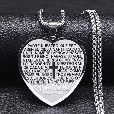 Chrisitian Jesus Cross Holy Bible Verse Prayer Necklace for Women Men Stainless Steel Catholic Religious Chain Jewelry N2035S02