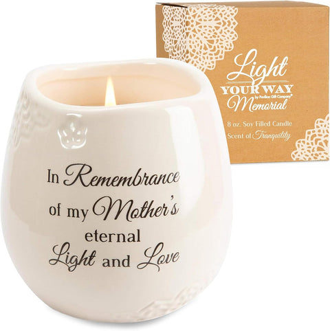 Pavilion - 8 Oz Candle Holder - Cream Beige Ceramic Candle Vessel with 100% Soy Wax, Tranquility Scent When Someone You Love Becomes a Memory Remembrance Gift - Printed Text, Love Theme, round Shape