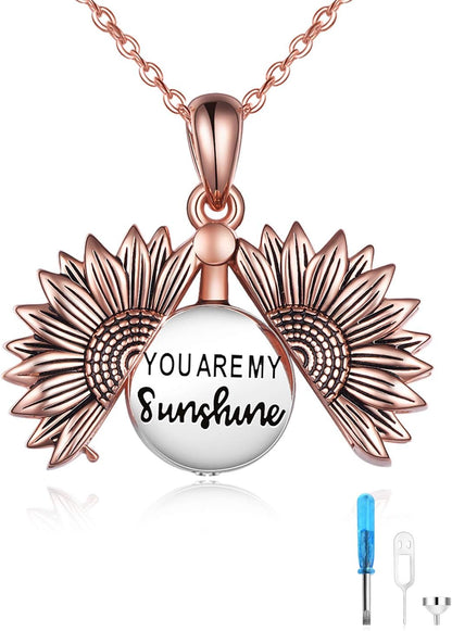 Sterling Silver Sunflower Urn Necklace for Ashes You Are My Sunshine Pendant Cremation Jewelry for Ashes of Loved Ones Keepsake