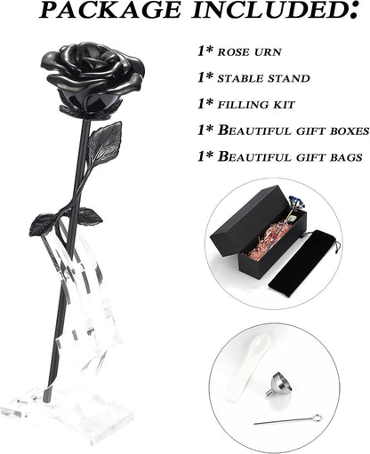 Long-Stem Rose Flower Cremation Urns for Ashes Stainless Steel Memorial Keepsake Funeral Ash Container Human Pet Dog Cat for Ashes (S20-Black)