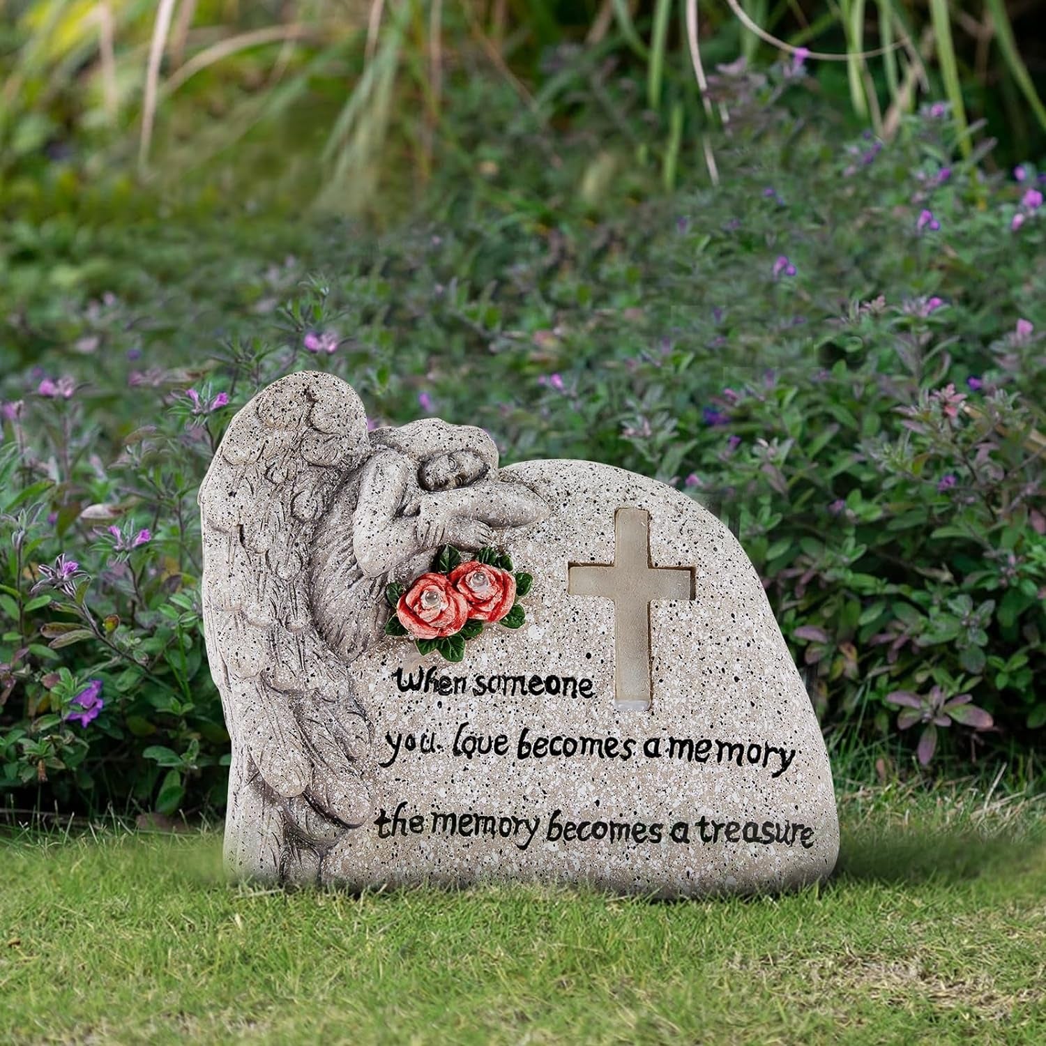 Solar Memorial Garden Stones Outdoor Stepping Stone Cemetery Grave Decorations Grave Decor for Garden Lawn Memorial Gift