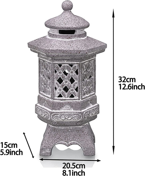 12.6 Inches Pagoda Garden Statues with Solar Lights, Resin Zen Garden Lantern Decor Outdoor Statues Yard Ornaments for Landscape Patio Porch Lawn Decoration