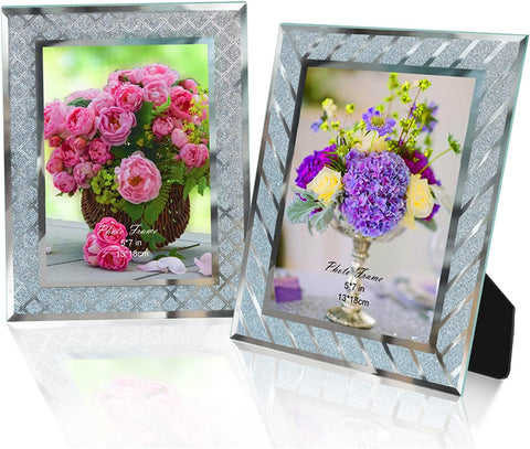 Picture Frames,5X7 Glass Picture Frames,Set of 2 Picture Frames Fit Photo 5 by 7 Inch for Tabletop Display