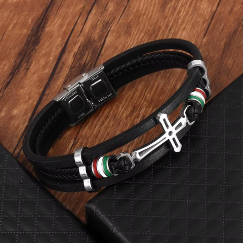 Trend Multilayer Leather Weaving Cross Bracelet Charming Men'S Bracelet New Fashion Hip Hop Punk Accessories Jewelry Gift Wholes