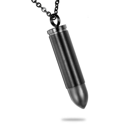 Black Bullet Stainless Steel Cremation Jewelry for Men Keepsake Memorial Urn Necklace for Friend/Family/Pet Unisex