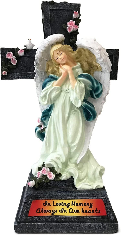 Angel Garden Statues - Elegant Memorial Decorations for Home and Garden, Thoughtful Sympathy and Condolence Gifts (Angel Cross)