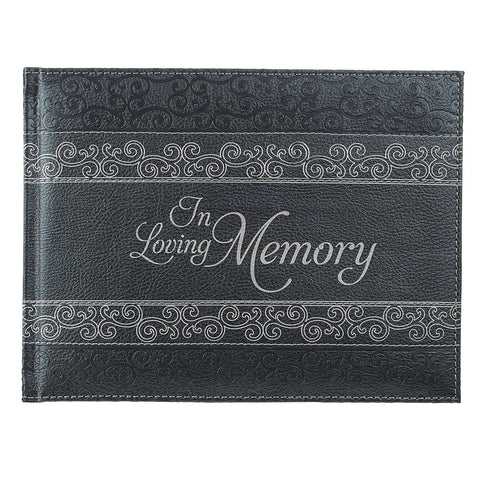 In Loving Memory Guest Book - Grey Padded Faux Leather with Debossed Cover Design - Condolence Book, Funeral Guest Book, Memorial Sign-In Book for Funerals & Memorial Services