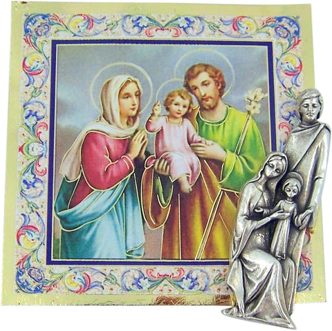 Silver Tone the Holy Family Pocket Statue with Gold Stamped Prayer Card, 1 1/2 Inch