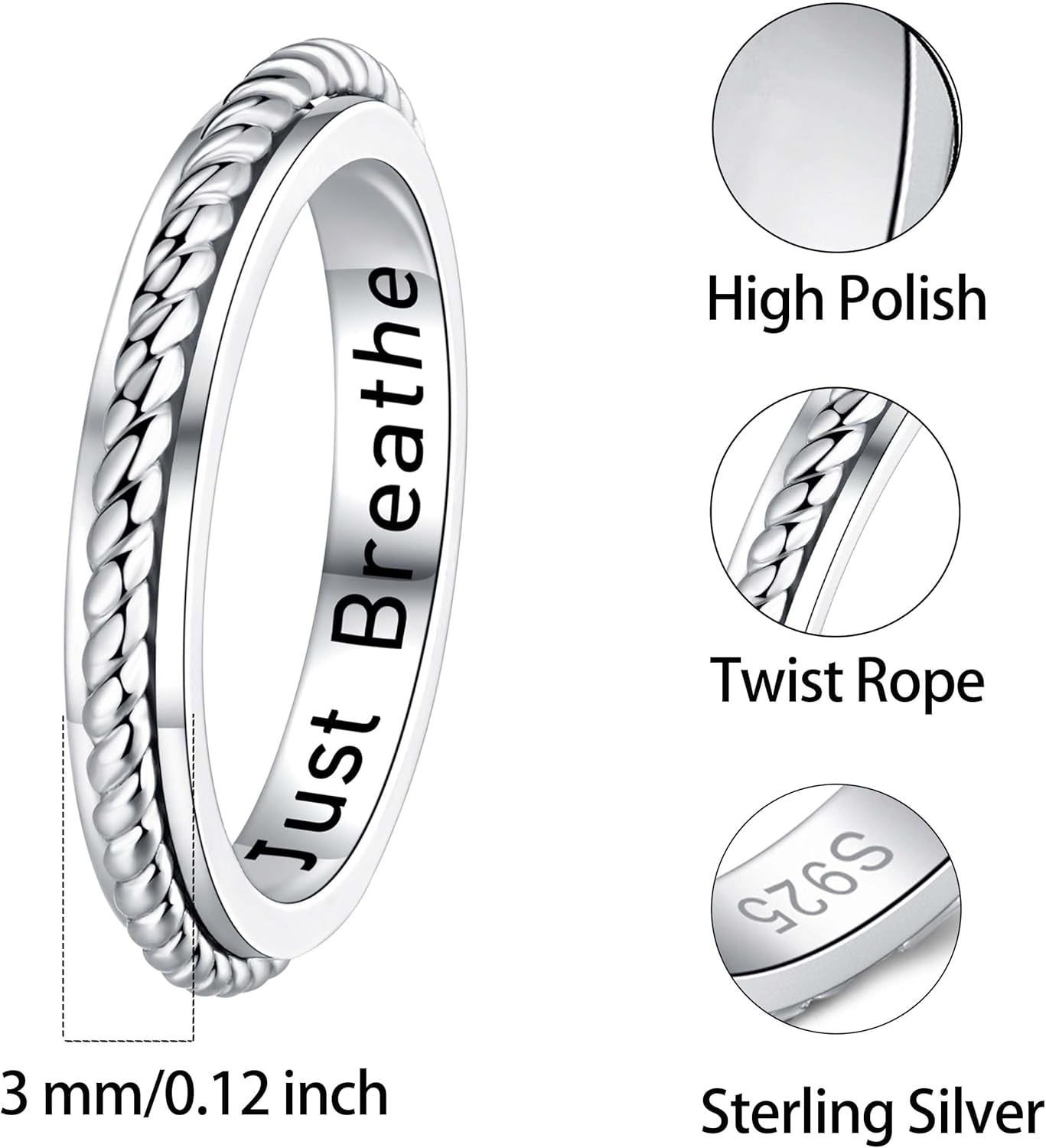 Anxiety Ring for Women: Sterling Silver Fidget Jewelry Spinner Band Rings for Teen Girls Stackable Spinning Rings anti Stress Relief Band Jewelry Gifts for Mother Daughter