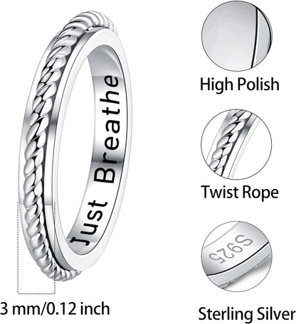 Anxiety Ring for Women: Sterling Silver Fidget Jewelry Spinner Band Rings for Teen Girls Stackable Spinning Rings anti Stress Relief Band Jewelry Gifts for Mother Daughter