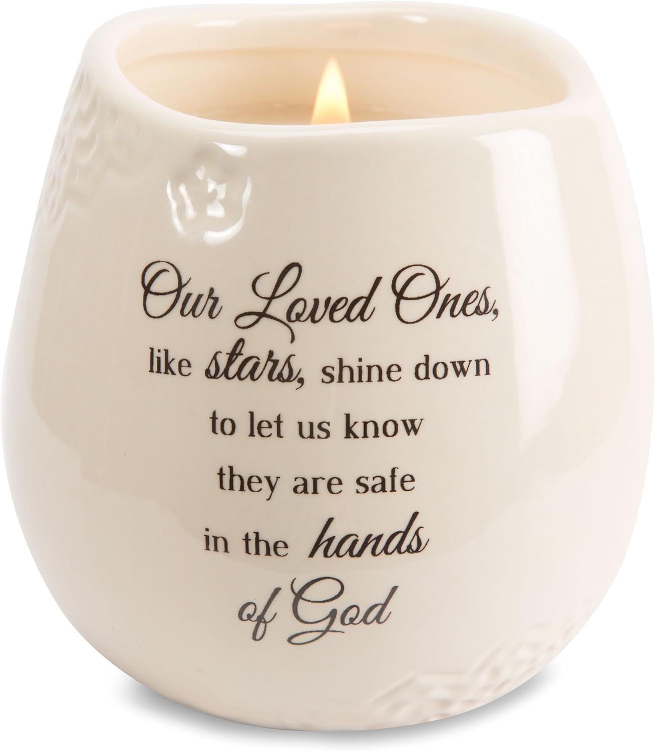 Pavilion - 8 Oz Candle Holder - Cream Beige Ceramic Candle Vessel with 100% Soy Wax, Tranquility Scent When Someone You Love Becomes a Memory Remembrance Gift - Printed Text, Love Theme, round Shape