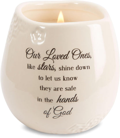 Pavilion - 8 Oz Candle Holder - Cream Beige Ceramic Candle Vessel with 100% Soy Wax, Tranquility Scent When Someone You Love Becomes a Memory Remembrance Gift - Printed Text, Love Theme, round Shape