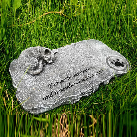 Cat Paw Print Stone Pet Gravestone Garden Decor Memorial Tombstone Tomb Animal Funeral