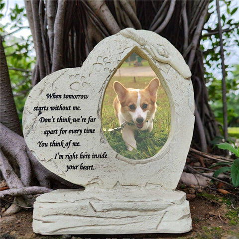 Pet Dog Memorial Stones with Photo Frame Photo Frame, Heart Shaped Pet Dog Garden Stones Grave Markers Headstones Outdoor or Indoor, Sympaty Pet Dog Memorial Gifts Loss Gifts Remembrance Gifts