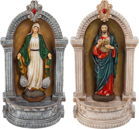 Holy Family Devotionals: Italian-Style Font Statues, Set of Two