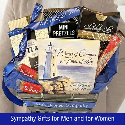 Words of Comfort Christian Sympathy Gift Basket for Loss of Mother, Father, Loved One Christian Bereavement Gift with Book plus Gourmet Snacks to Send Condolences for Men, Women, Clients, Co-Workers, Family and Friends